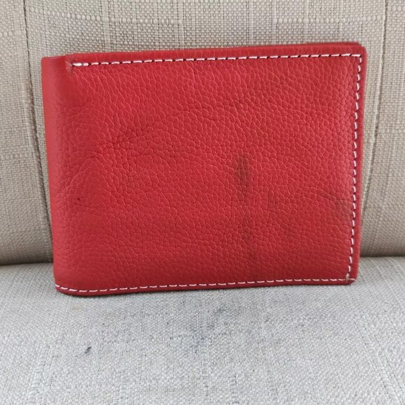 Leather Wallet Dual Color Bifold Purse Red/Tan Card Holder Handmade Handmade - Picture 8 of 11
